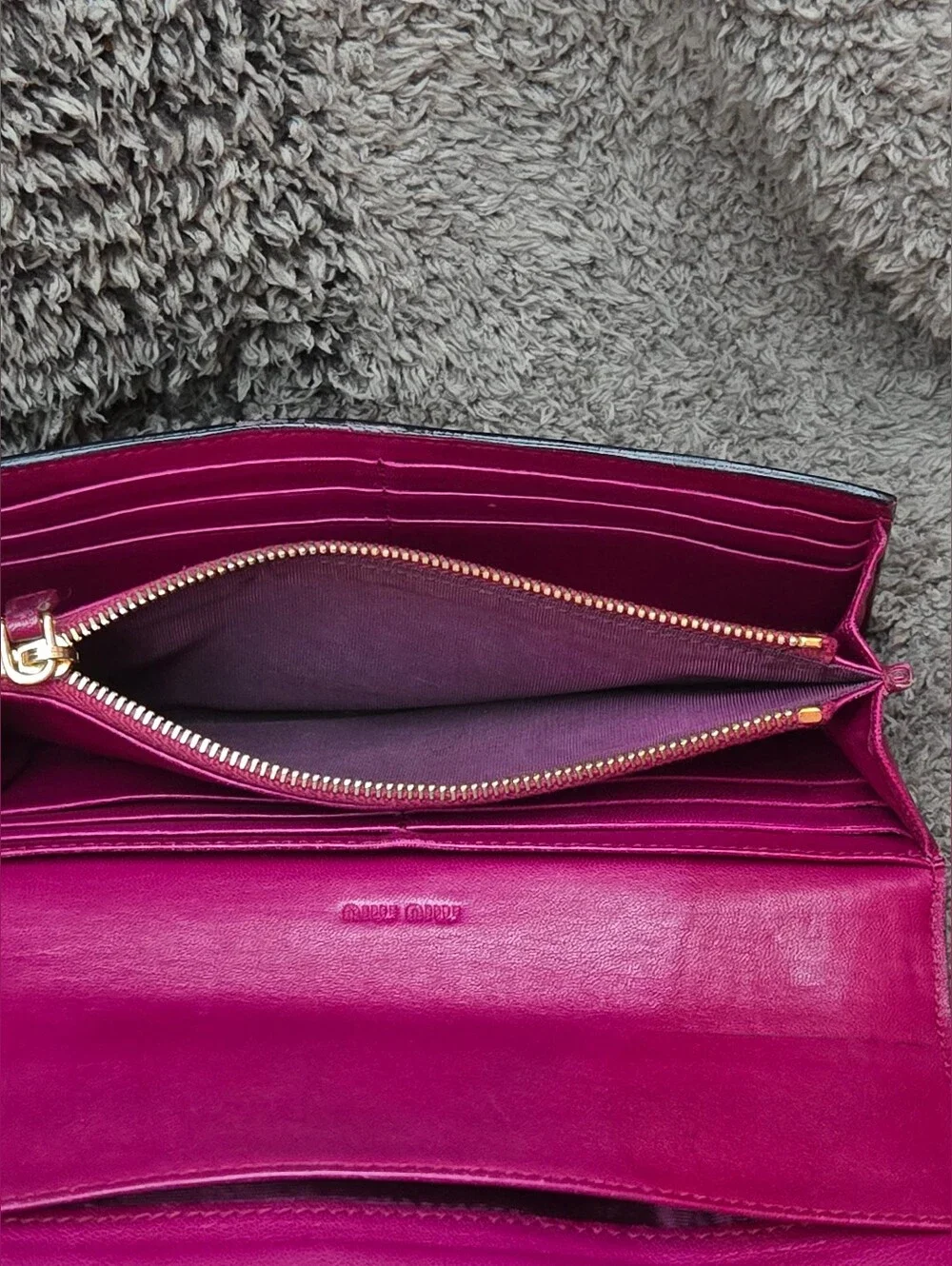 EUC Miu Miu Black Patent Leather Flap Long Wallet - Hot Pink Interior